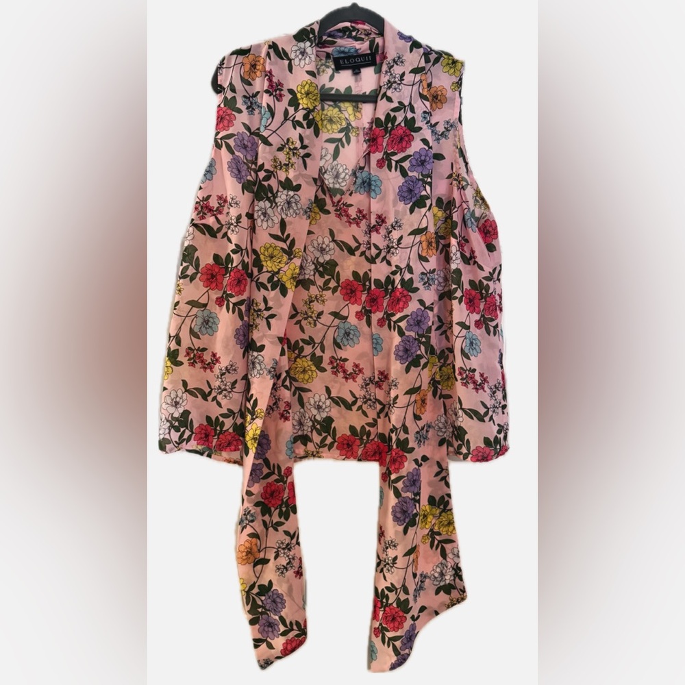 Eloquii Multicolor Sleeveless Floral Blouse